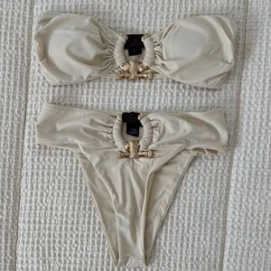 Cream Bandeau Bikini Set with Gold Accents